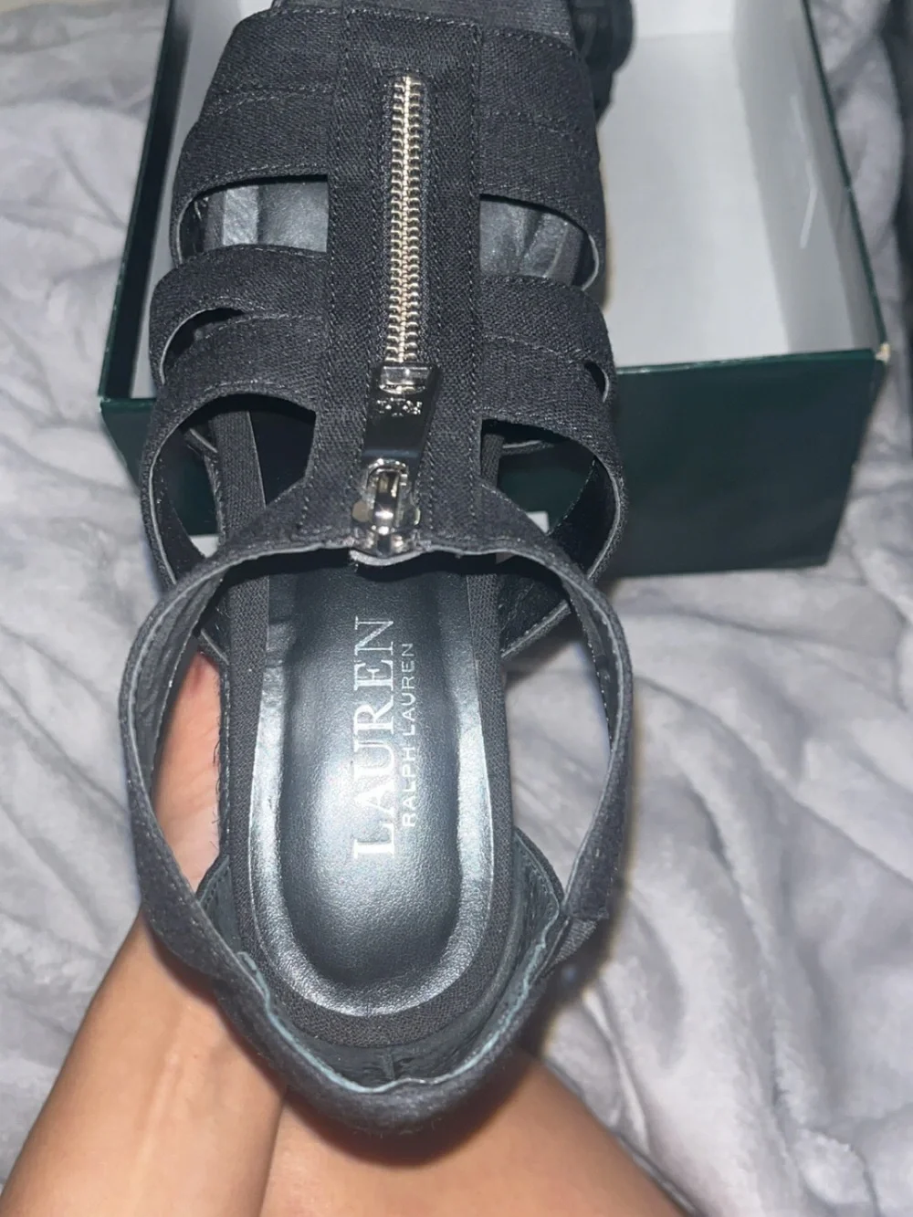 Polo by Ralph Lauren Black and Blue Espadrille Wedge Sandals